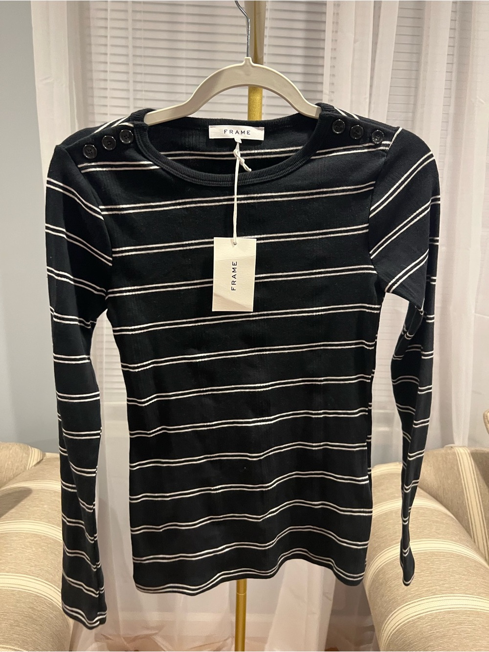 NWT FRAME Black and White Striped Long Sleeve